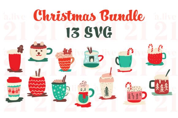 13 Christmas Mugs Clipart SVG for Festive Crafting
