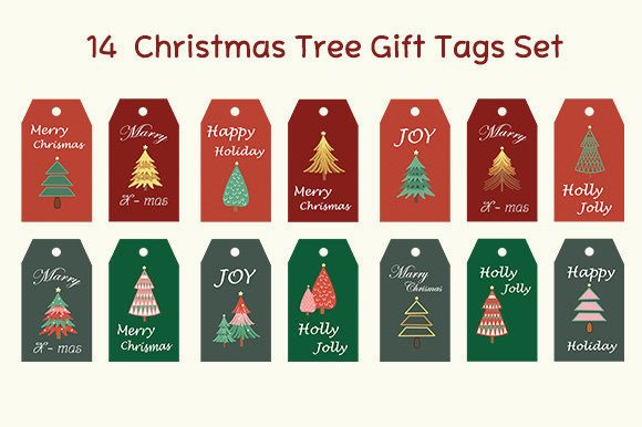 14 Christmas Tree Gift Tags Set: Fresh Illustrations for Seasonal Publishing