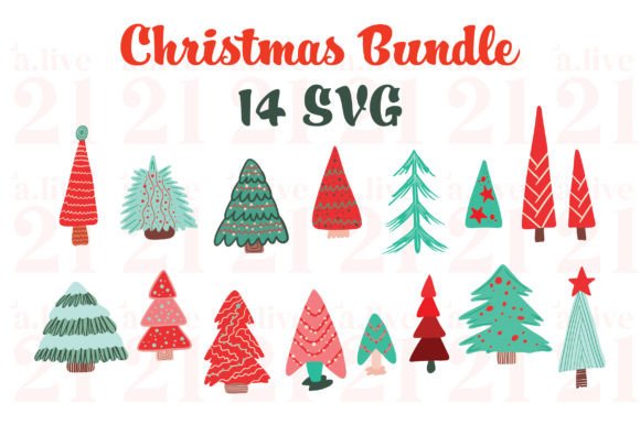 14 Christmas Trees Clipart SVG for Festive Illustrations