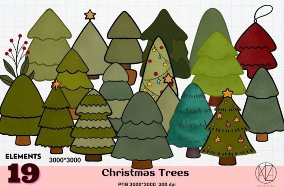 19 Christmas Trees PNG Bundle: Essential Illustrations for Holiday Branding