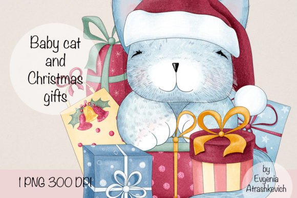 Baby Cat Christmas Gifts Sublimation Illustrations