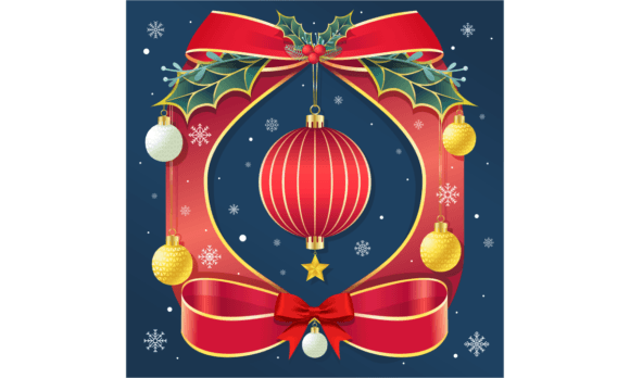 Christmas Card with Ribbons, Mistletoe