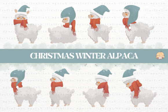 Christmas Winter Alpaca Clipart Set for Modern Illustrations