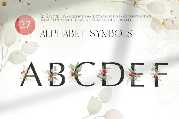 Cranberry Christmas Floral Alphabet Illustrations