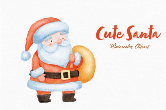 Cute Christmas Santa Watercolor Clip Art for Crafting