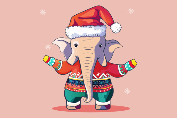 Cute Elephant Wearing a Tacky Christmas Illustration