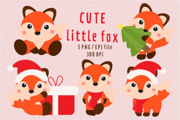 Cute Little Fox with Merry Christmas Illustration