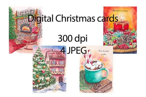 DIGITAL Printable Christmas Cards, JPEG: Festive Illustrations for Crafters