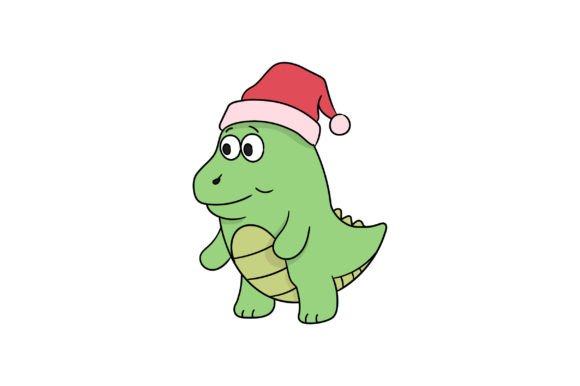 Dinosaur Walking Wearing Christmas Hat Illustrations