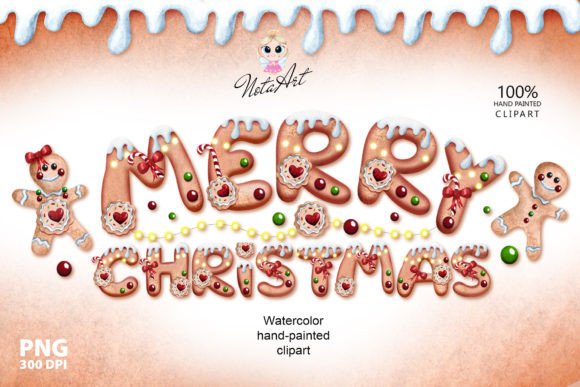 Gingerbread Inscription Merry Christmas Illustration