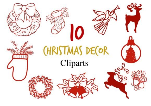 Red Christmas Decoration Clipart for Commercial Illustrations