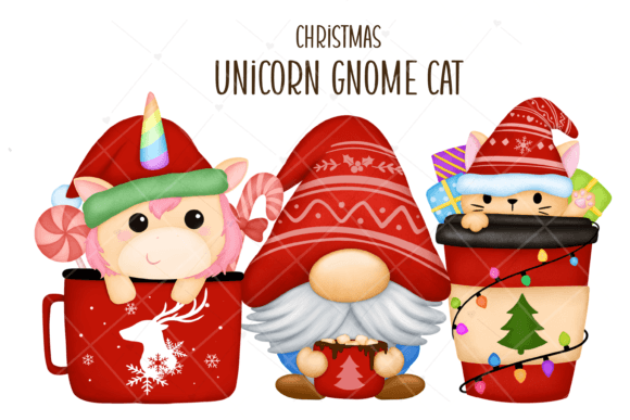 Unicorn Gnome Cat Christmas Sublimation Illustrations