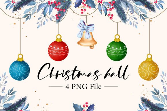 Watercolor Christmas Ball Decor Clipart for Festive Illustrations