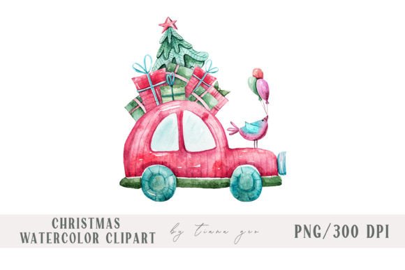 Watercolor Christmas Car with Gift Boxes Illustrations Review