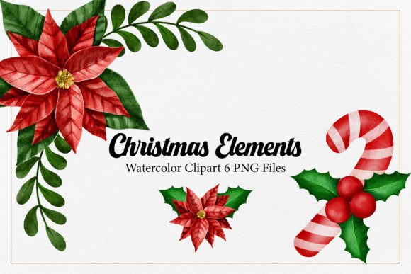 Watercolor Christmas Elements Clipart for Modern Illustrations