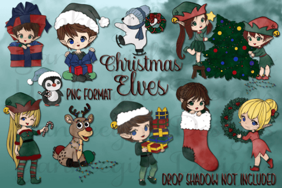 Watercolor Christmas Elves Illustrations