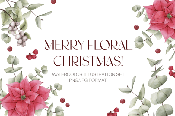 Watercolor Christmas Flowers Cliparts for Modern Illustrations