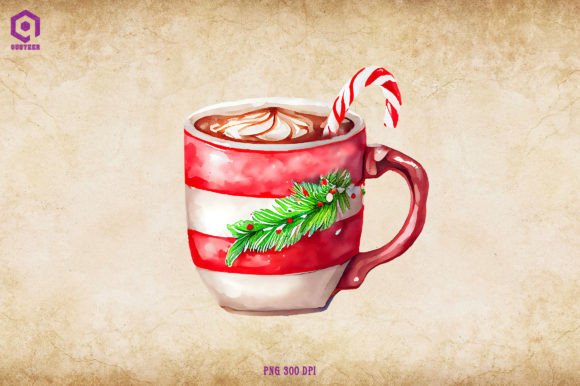 Watercolor Christmas Hot Cocoa 19 Illustrations