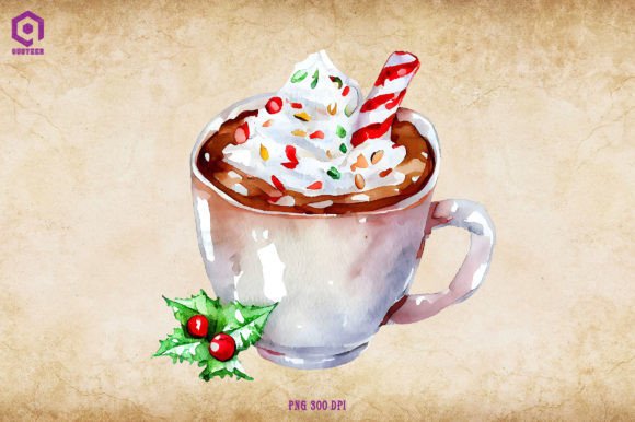 Watercolor Christmas Hot Cocoa 21 Illustrations