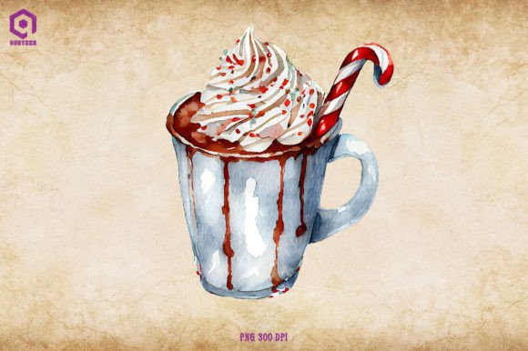 Watercolor Christmas Hot Cocoa 25 Illustrations