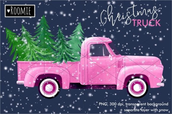Watercolor Christmas Pink Truck PNG Review