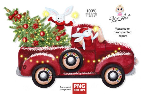 Watercolor Christmas Truck Illustration for Design Projects
