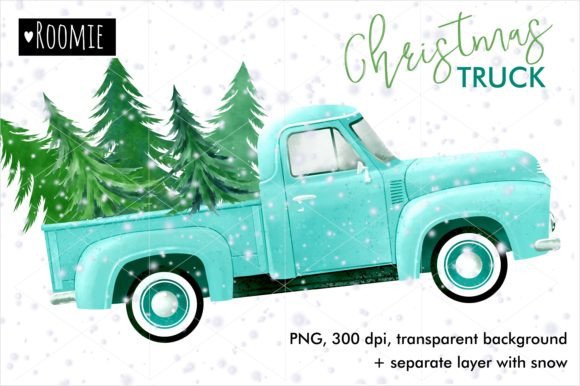 Watercolor Christmas Truck Illustration for Local Branding