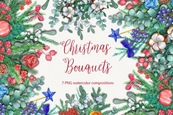 Watercolor Cliparts Christmas Bouquets for Illustrations
